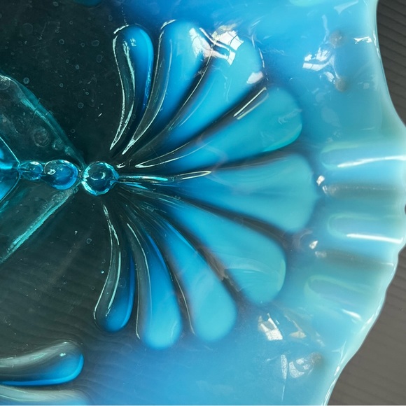 JEFFERSON NORTHWOOD GLASS RUFFLED SQUARE FOOTED OPALESCENT COMPOTE - Picture 5 of 13